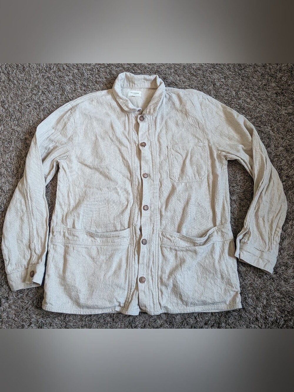 Octobre Editions Beige Natural Linen/Cotton Will Button Front Jacket Men's XL